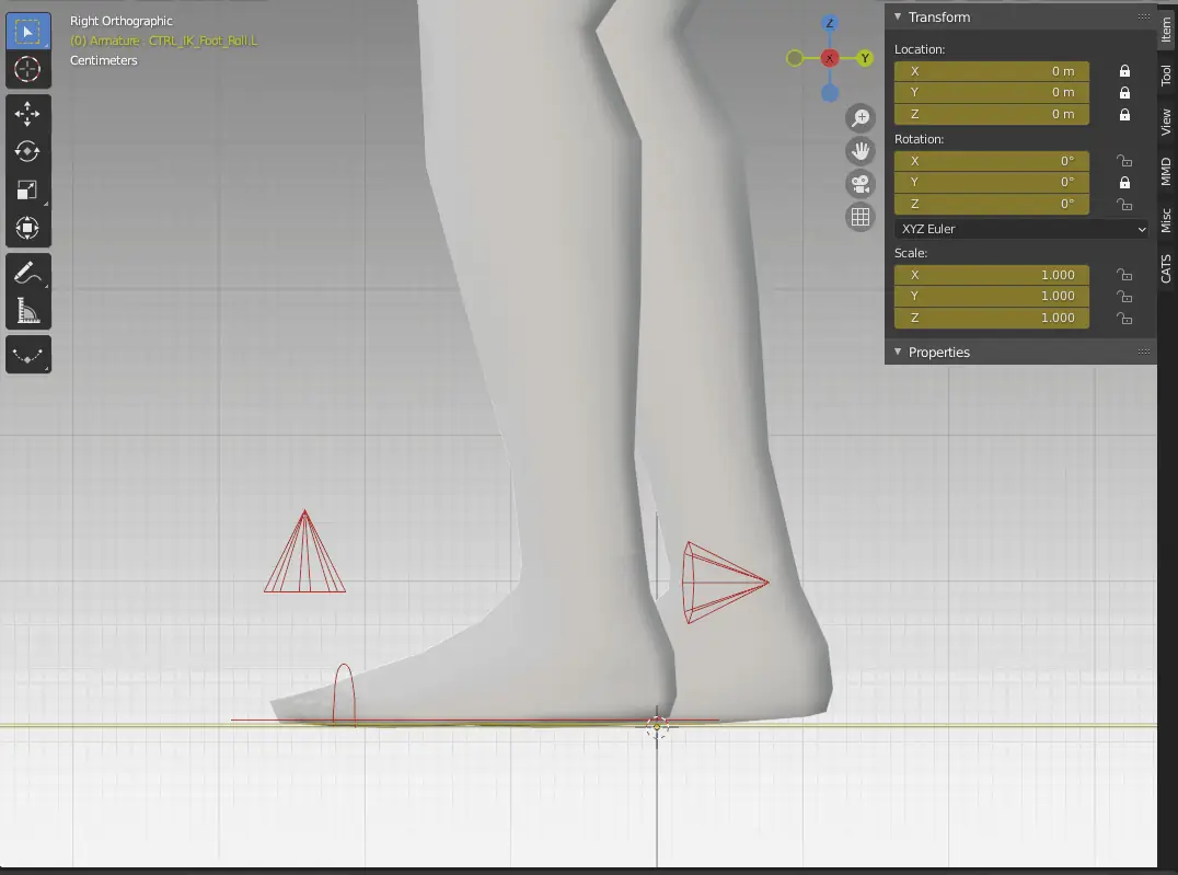 Foot roll: rotate in X and it moves back and forth; rotate in Z it moves side to side.